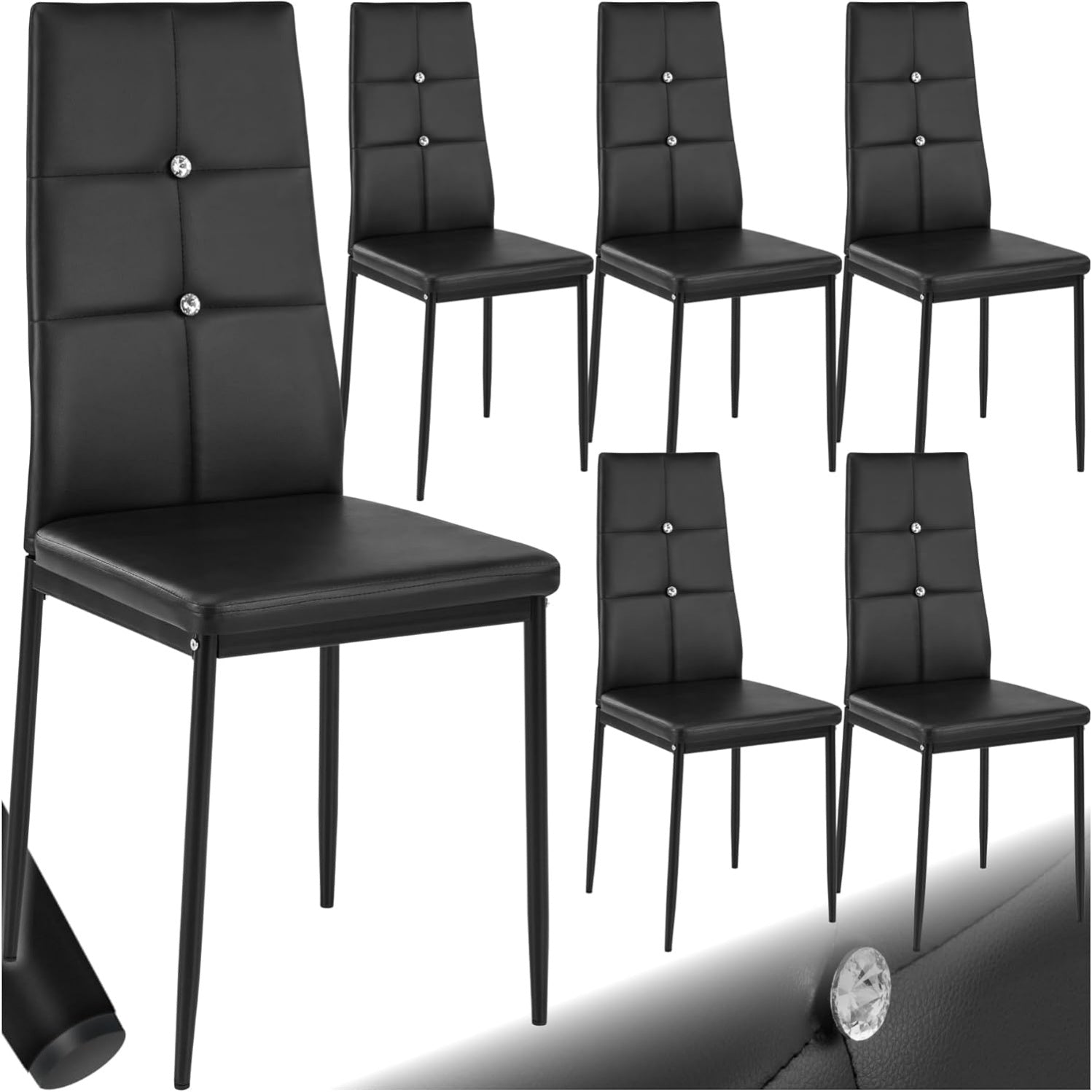 Set di 6 Sedie da Pranzo Imbottite in Similpelle con Gambe in Acciaio
