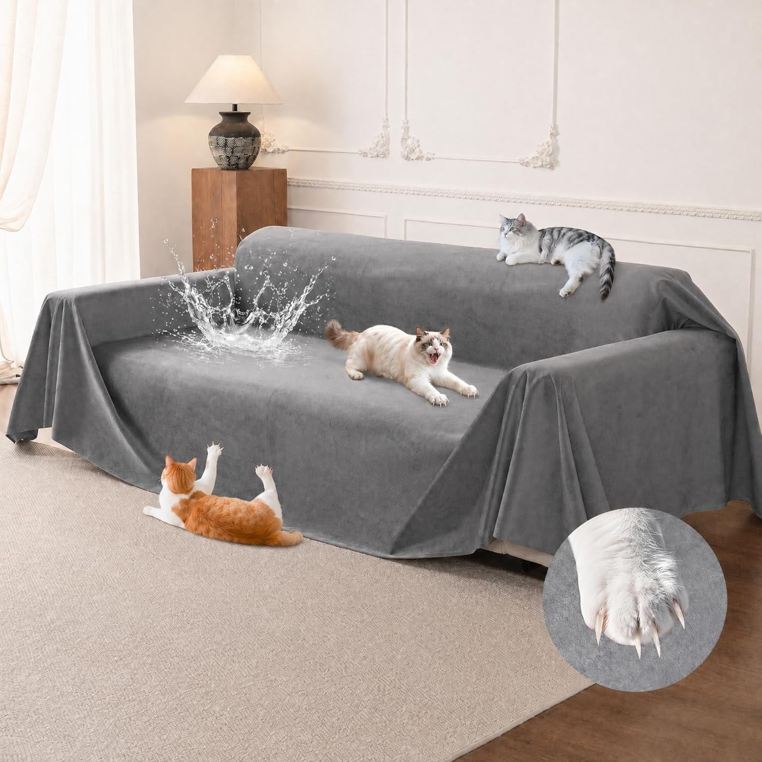 Copridivano impermeabile antigraffio per animali colore grigio 340 x 180
