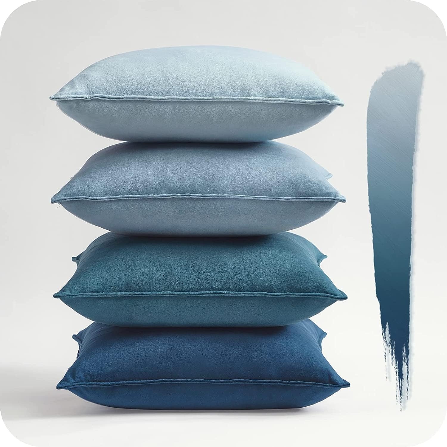 Set di 4 Federe per Cuscini in Velluto Elegante con Cerniera Invisibile per Divano e Camera da Letto Blu 45 x 45
