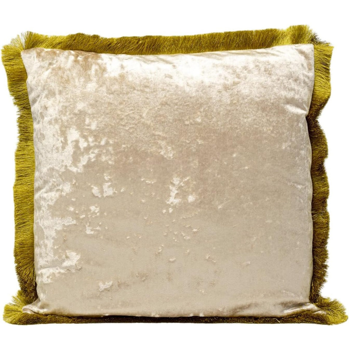 Cuscino Arredo in Velluto Beige con Bordo a Frange Decorative 45 ¡Á 45