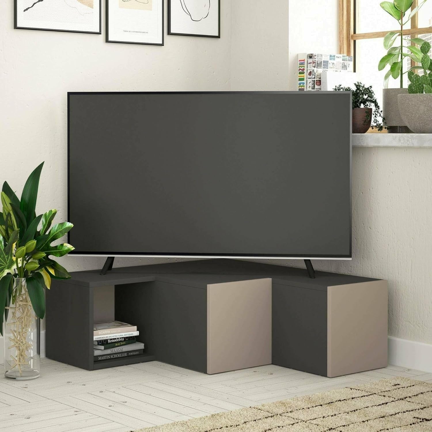Mobile Porta TV Compatto Antracite e Beige 90 x 32 x 92