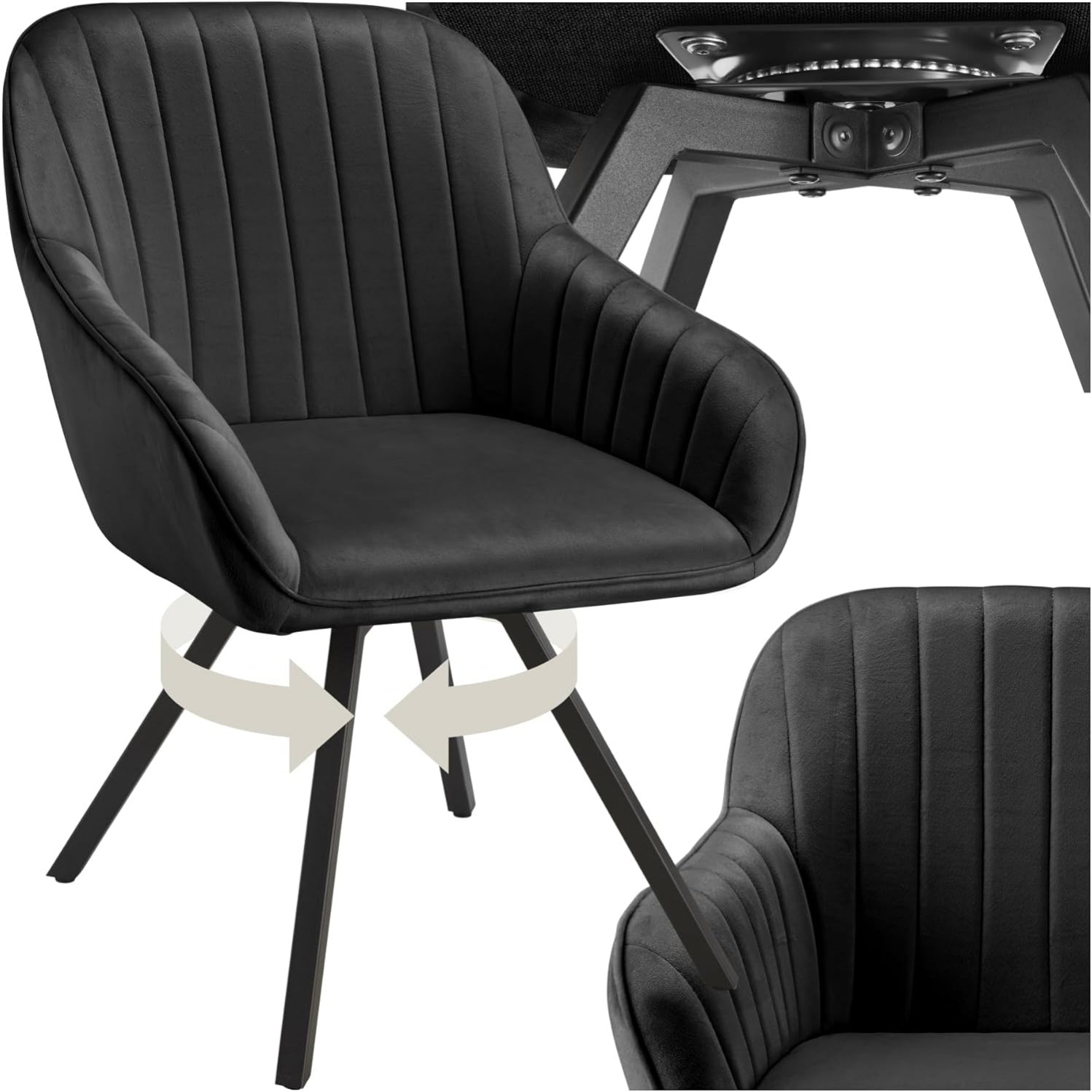 Poltrona Girevole in Velluto con Braccioli Imbottita Design Moderno