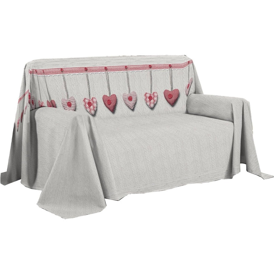 Telo Multiuso in Cotone Naturale per Divano o Letto Fantasia Cuore Rosso Dimensioni 180 ¡Á 290