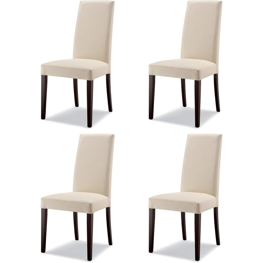 Set di 4 Sedie da Pranzo Imbottite in Ecopelle Beige con Gambe